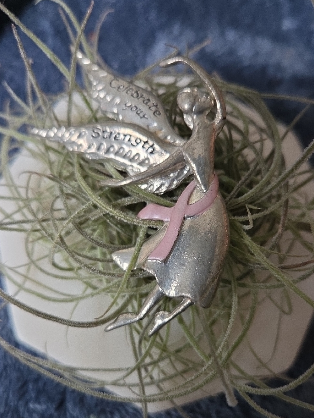 "Celebrate Your Strenght" Pink Ribbon Angel Brooch Pin/Necklace Pendant.